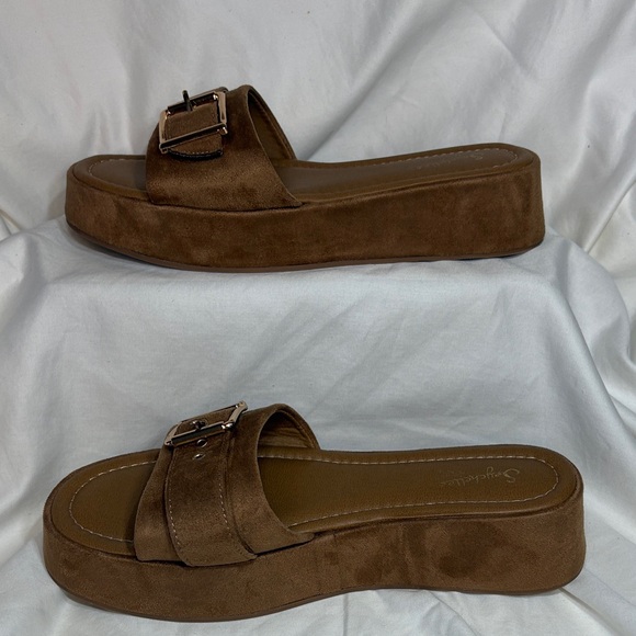 Seychelles Poppy Brown Suede Buckle Platform Mule Slide Sandals 9.5 - Picture 4 of 11